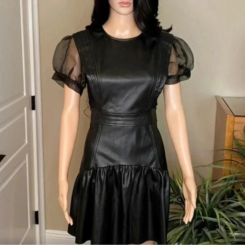 NEW BLACK FAUX LEATHER DRESS